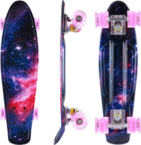 CAROMA Skateboard Enfant, Planche à roulettes avec LED Light Up Roues, Skateboard 22 Pouces Mini Cruiser Skateboard Fille Garçon Débutant - fitnessterapy