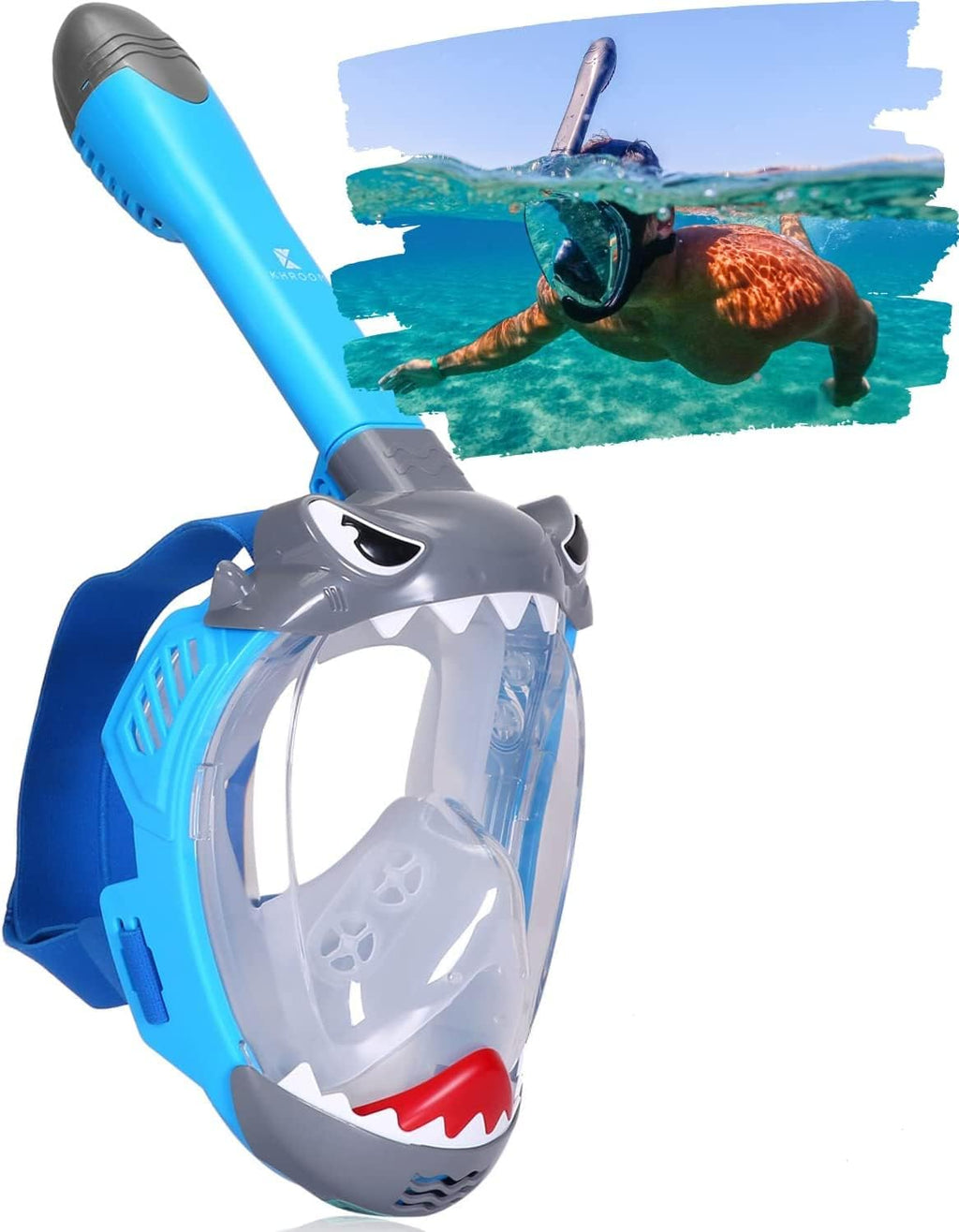 Khroom Masque de plongée sans CO2 pour Enfants à partir de 5 Ans | Testé par TÜV Rheinland | Masque intégral pour la plongée avec Tuba - Seaview BC Requin | Masque Complet pour la plongée - fitnessterapy