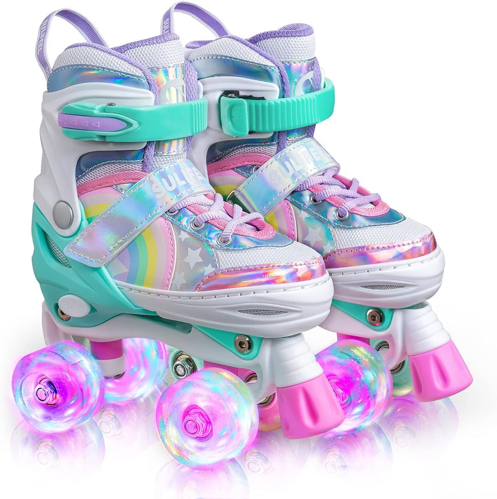 SULIFEEL Rainbow Unicorn Roller Skates Patins à roulettes Réglable Roues LED spéciales, Rollers Quad Amusants pour Enfants, Femmes et File… - fitnessterapy