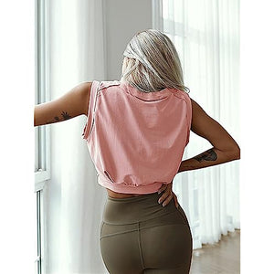 Débardeur de Sport Femme Crop Tank Tops Haut à col Rond Y2K Yoga Shirts sans Manches Chemises Basiques Respirant Été pour Running Fitness Jogging - fitnessterapy