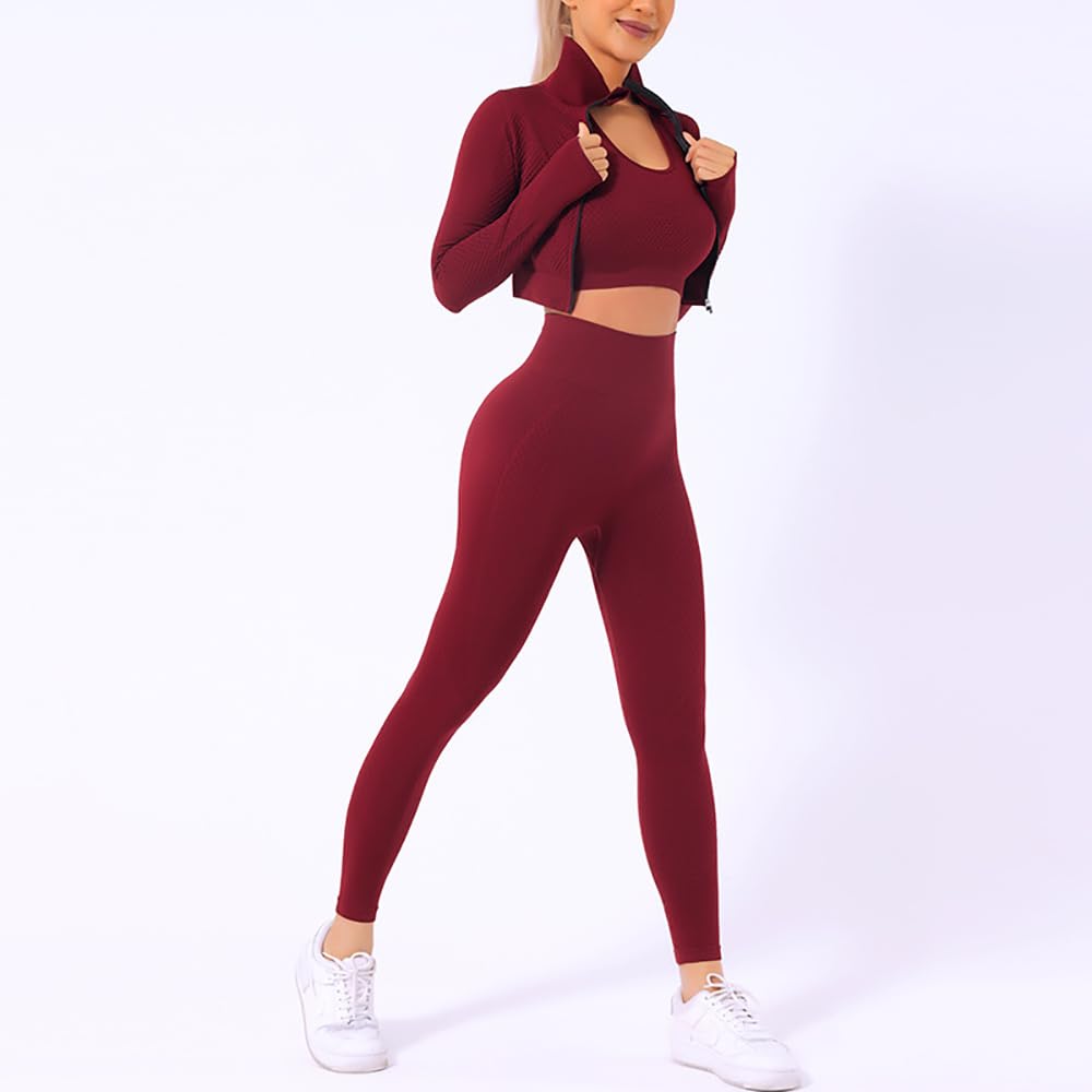 Veriliss Vêtement de Sport Femme 3 Pièces Survêtements D'entraînement Ensembles Soutien-Gorge Sport Legging De Yoga Sportswear Fitness Ensembles D'entraînement Tenues De Sport