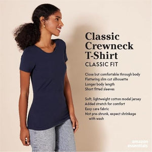 Amazon Essentials T-Shirt Col Rond à Manches Courtes Coupe Classique Femme, Packs Multiples