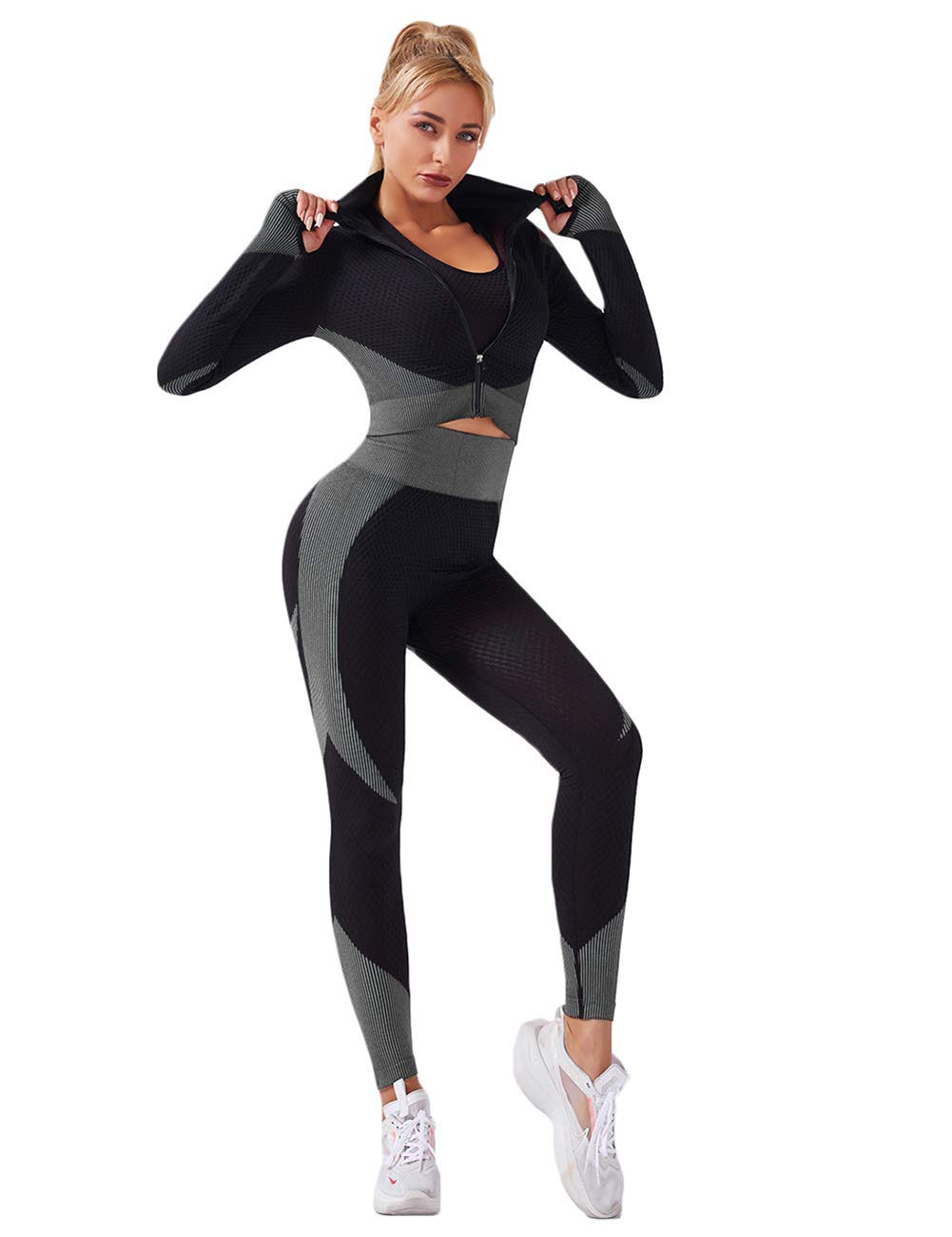 Veriliss Vêtement de Sport Femme 3 Pièces Survêtements D'entraînement Ensembles Soutien-Gorge Sport Legging De Yoga Sportswear Fitness Ensembles D'entraînement Tenues De Sport