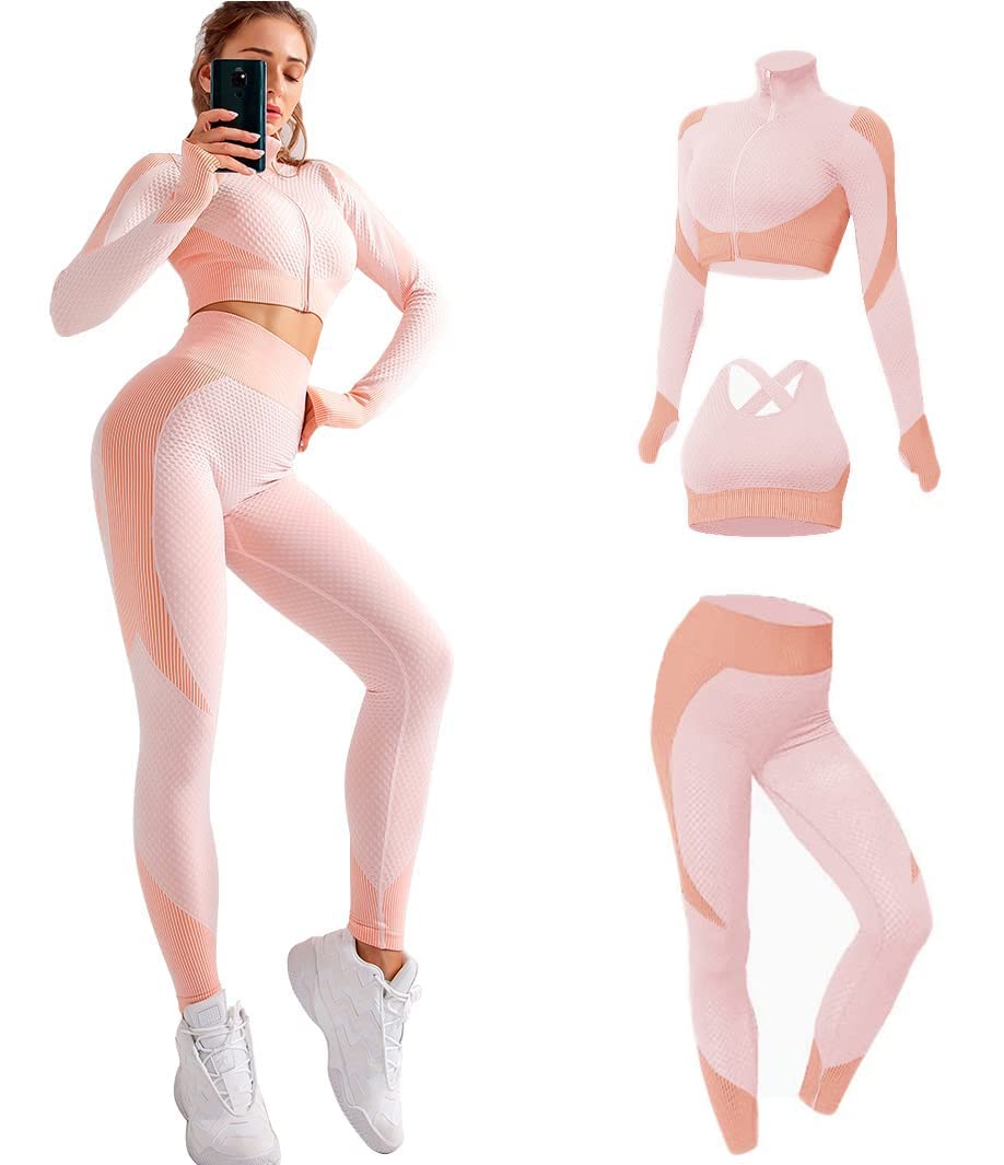 Veriliss Vêtement de Sport Femme 3 Pièces Survêtements D'entraînement Ensembles Soutien-Gorge Sport Legging De Yoga Sportswear Fitness Ensembles D'entraînement Tenues De Sport