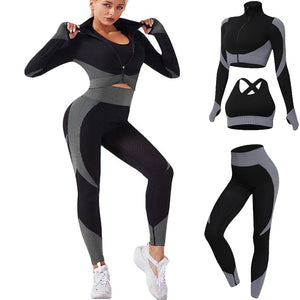 Veriliss Vêtement de Sport Femme 3 Pièces Survêtements D'entraînement Ensembles Soutien-Gorge Sport Legging De Yoga Sportswear Fitness Ensembles D'entraînement Tenues De Sport