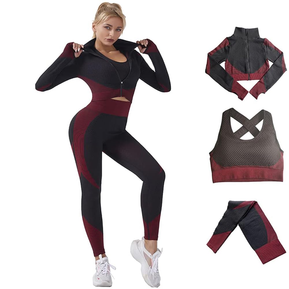 Veriliss Vêtement de Sport Femme 3 Pièces Survêtements D'entraînement Ensembles Soutien-Gorge Sport Legging De Yoga Sportswear Fitness Ensembles D'entraînement Tenues De Sport