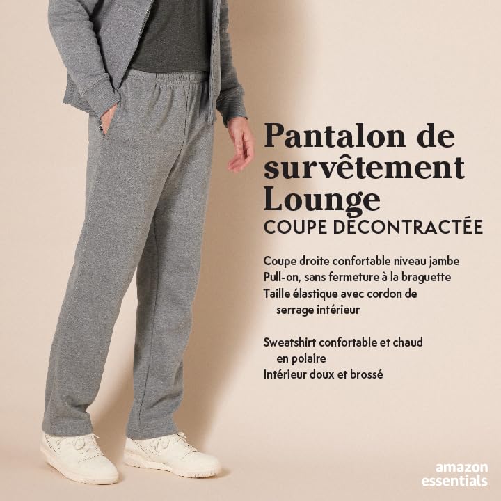 Amazon Essentials Pantalon de Survêtement en Polaire à Bas Ouvert (Existe en Grandes Tailles) Homme