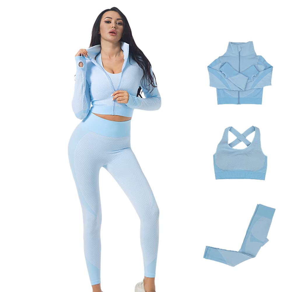 Veriliss Vêtement de Sport Femme 3 Pièces Survêtements D'entraînement Ensembles Soutien-Gorge Sport Legging De Yoga Sportswear Fitness Ensembles D'entraînement Tenues De Sport