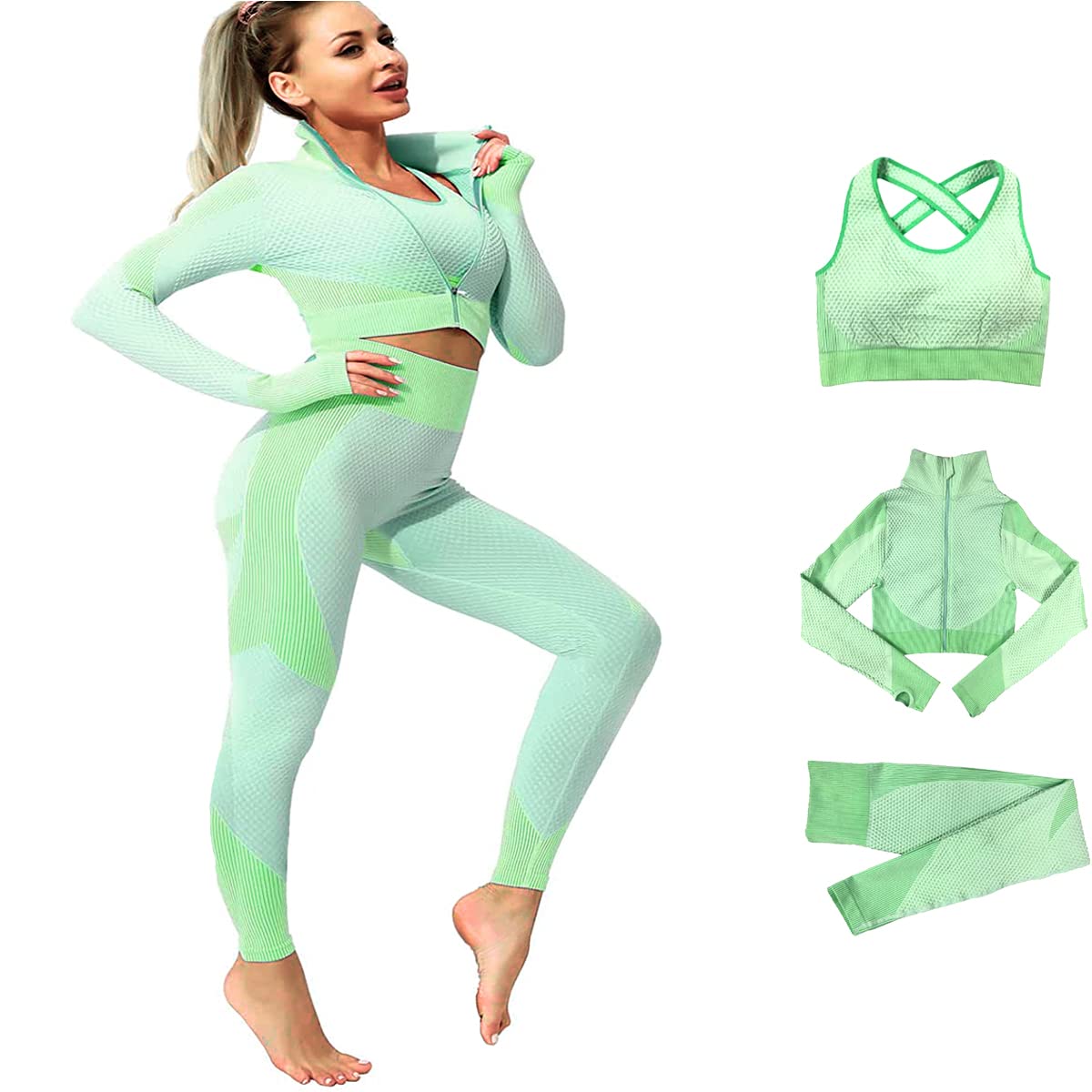 Veriliss Vêtement de Sport Femme 3 Pièces Survêtements D'entraînement Ensembles Soutien-Gorge Sport Legging De Yoga Sportswear Fitness Ensembles D'entraînement Tenues De Sport