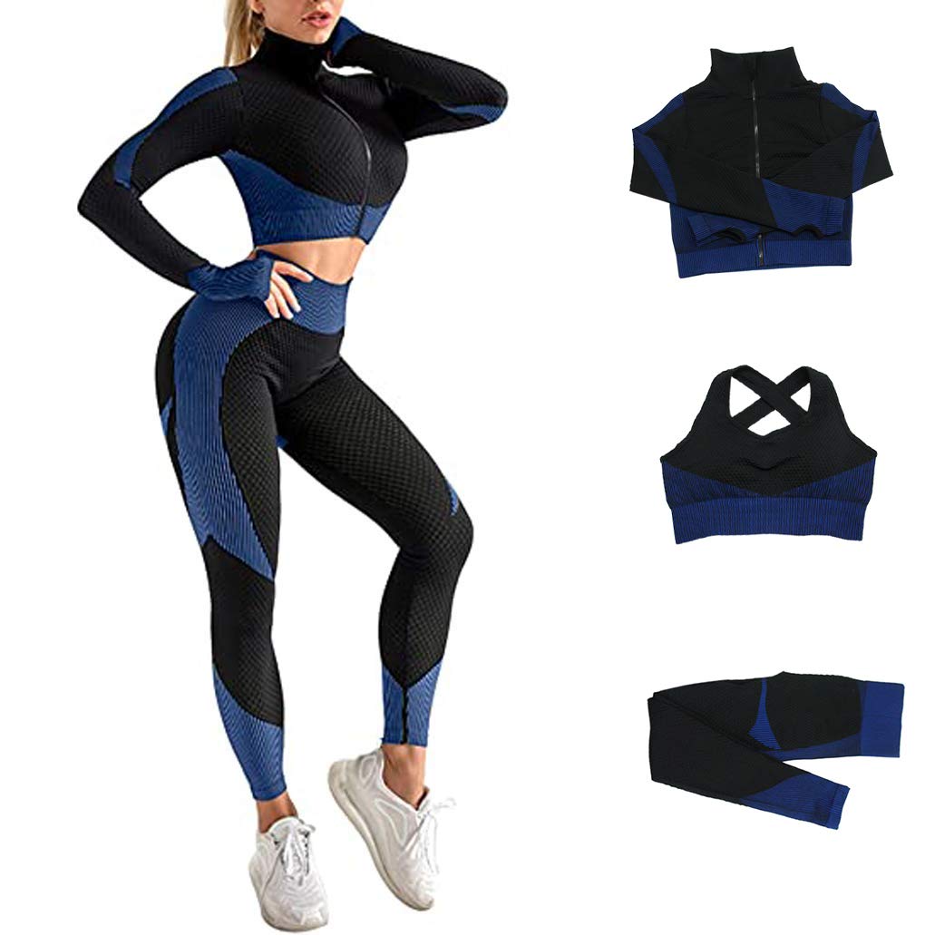 Veriliss Vêtement de Sport Femme 3 Pièces Survêtements D'entraînement Ensembles Soutien-Gorge Sport Legging De Yoga Sportswear Fitness Ensembles D'entraînement Tenues De Sport