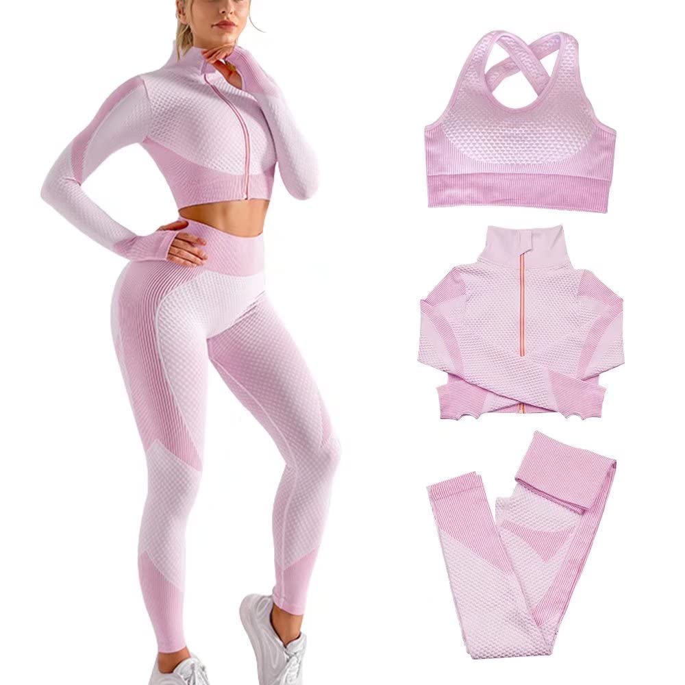 Veriliss Vêtement de Sport Femme 3 Pièces Survêtements D'entraînement Ensembles Soutien-Gorge Sport Legging De Yoga Sportswear Fitness Ensembles D'entraînement Tenues De Sport