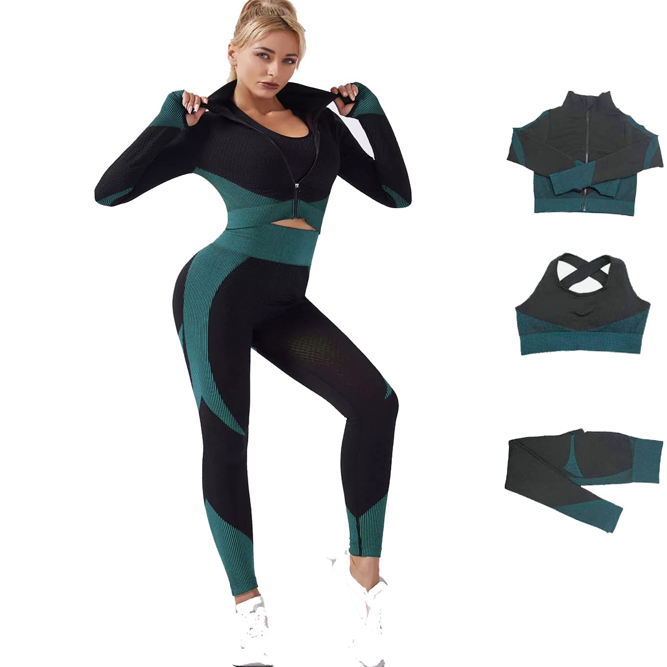 Veriliss Vêtement de Sport Femme 3 Pièces Survêtements D'entraînement Ensembles Soutien-Gorge Sport Legging De Yoga Sportswear Fitness Ensembles D'entraînement Tenues De Sport