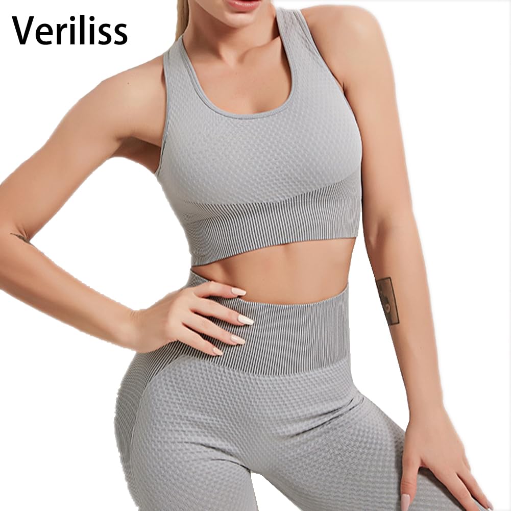 Veriliss Vêtement de Sport Femme 3 Pièces Survêtements D'entraînement Ensembles Soutien-Gorge Sport Legging De Yoga Sportswear Fitness Ensembles D'entraînement Tenues De Sport