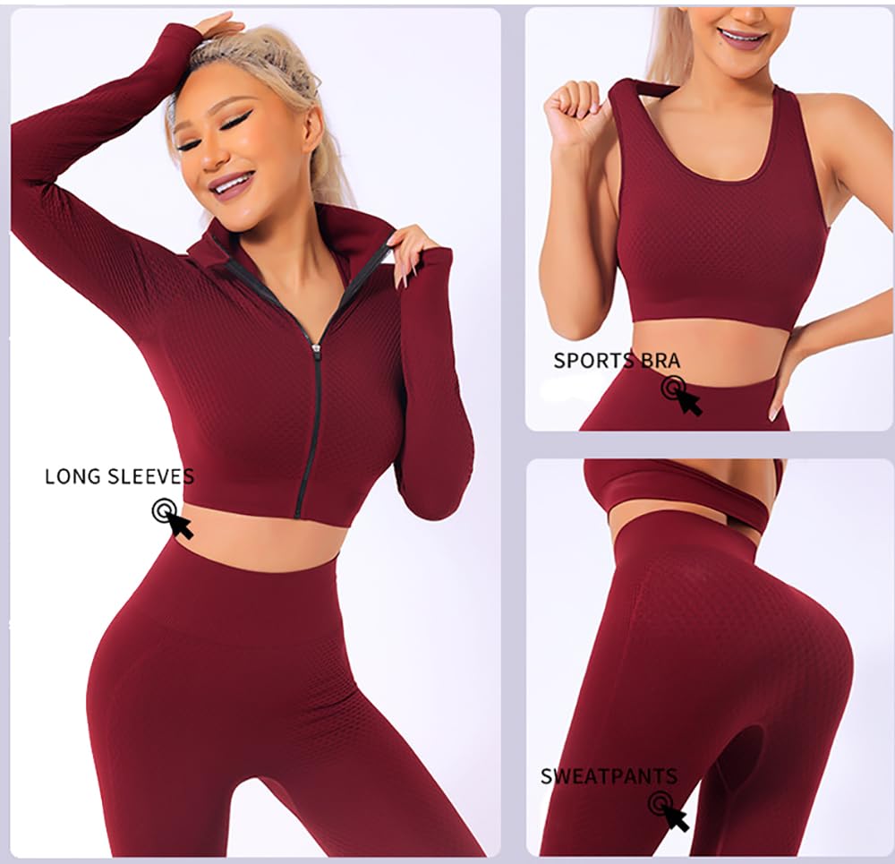 Veriliss Vêtement de Sport Femme 3 Pièces Survêtements D'entraînement Ensembles Soutien-Gorge Sport Legging De Yoga Sportswear Fitness Ensembles D'entraînement Tenues De Sport