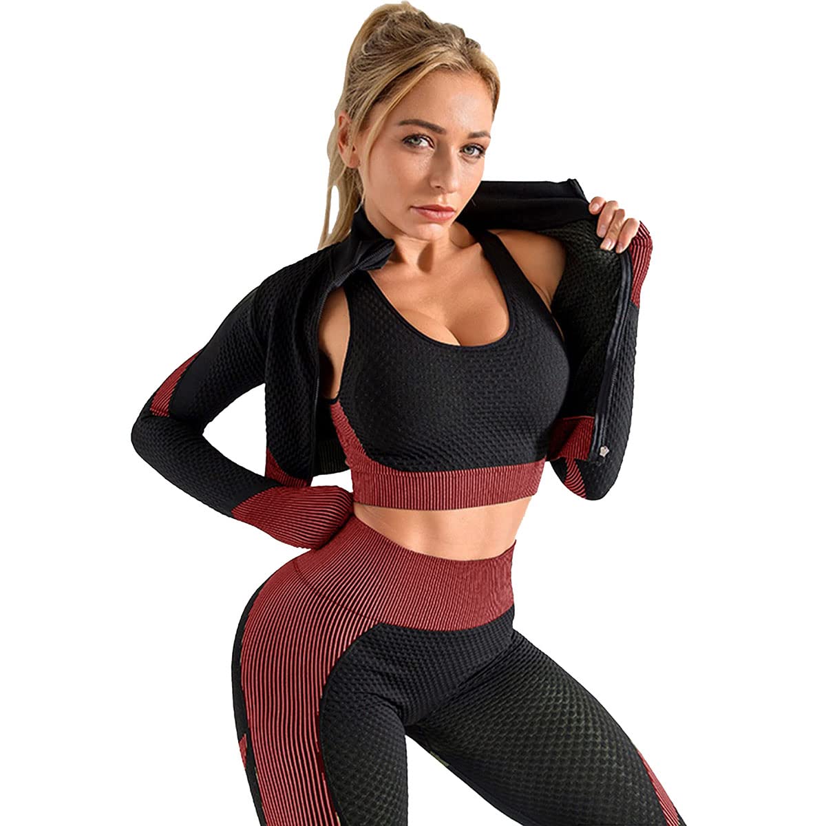 Veriliss Vêtement de Sport Femme 3 Pièces Survêtements D'entraînement Ensembles Soutien-Gorge Sport Legging De Yoga Sportswear Fitness Ensembles D'entraînement Tenues De Sport