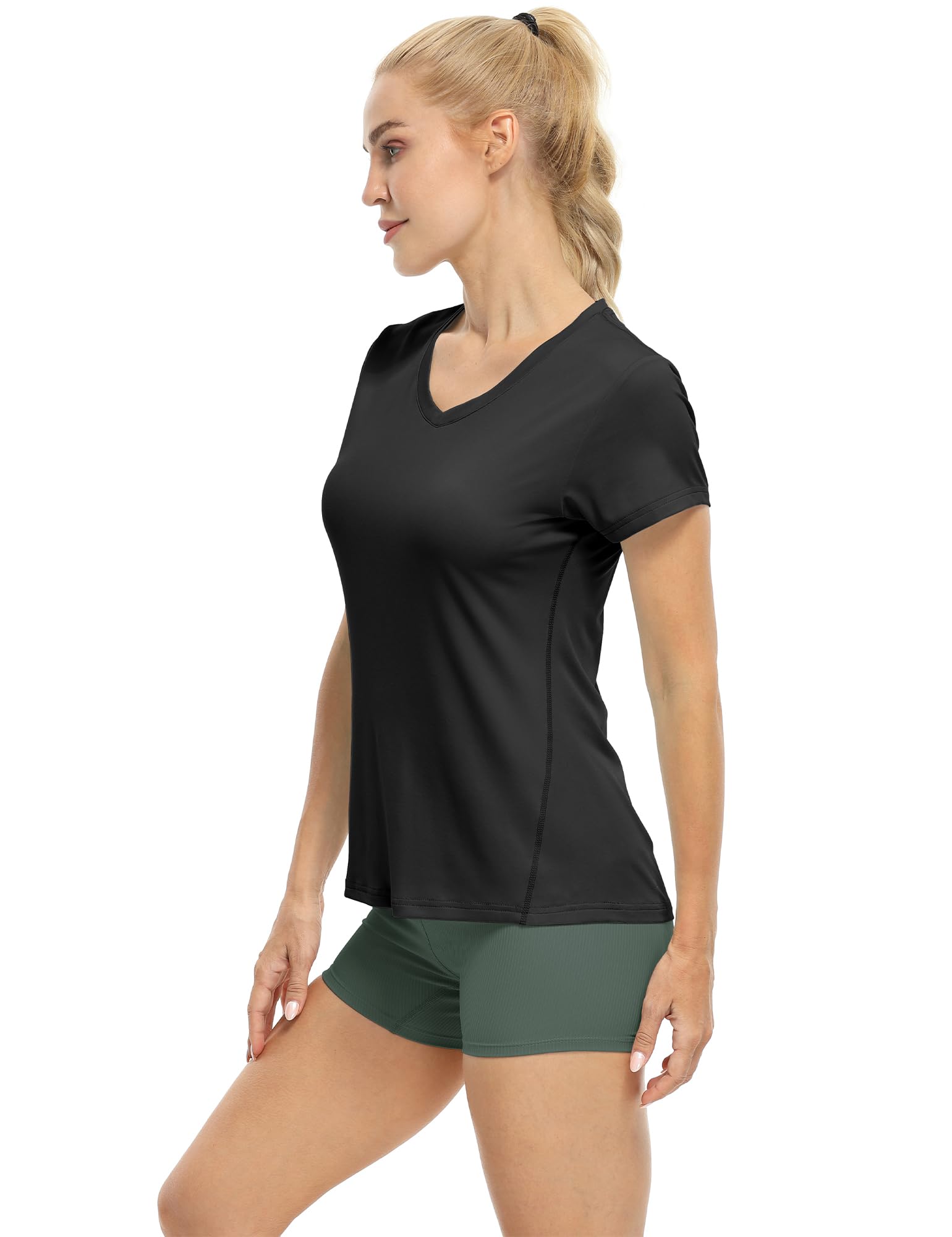 icyzone T-Shirts de Sport Femme à Manche Courtes Tops et Col en V Fitness Yoga Tee Shirt, Lot de 3 - fitnessterapy