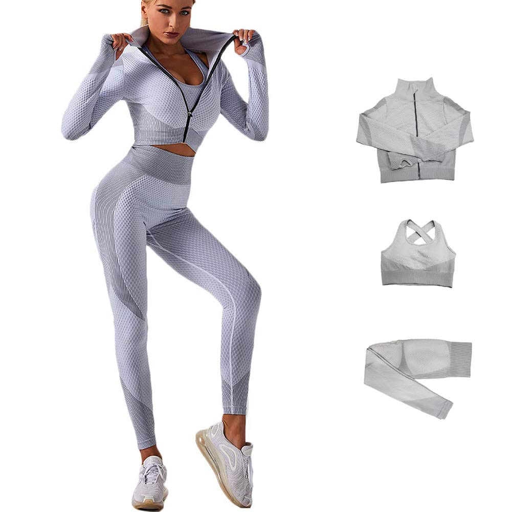 Veriliss Vêtement de Sport Femme 3 Pièces Survêtements D'entraînement Ensembles Soutien-Gorge Sport Legging De Yoga Sportswear Fitness Ensembles D'entraînement Tenues De Sport