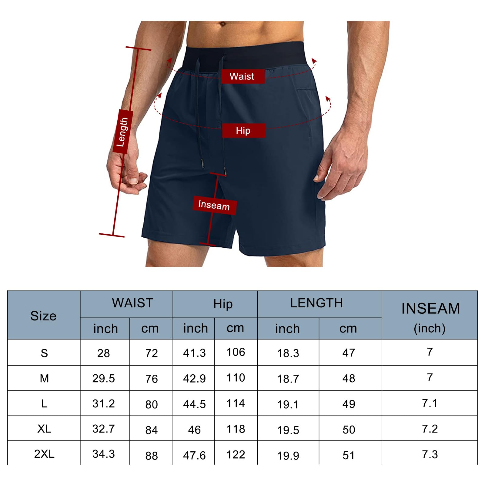 Comilaka Homme Shorts de Sport 7" Short Course à Pied Léger Séchage Rapide Running Jogging Fitness Short avec Poches Zippées - fitnessterapy