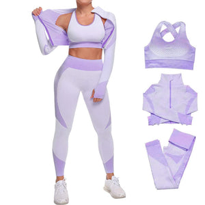 Veriliss Vêtement de Sport Femme 3 Pièces Survêtements D'entraînement Ensembles Soutien-Gorge Sport Legging De Yoga Sportswear Fitness Ensembles D'entraînement Tenues De Sport