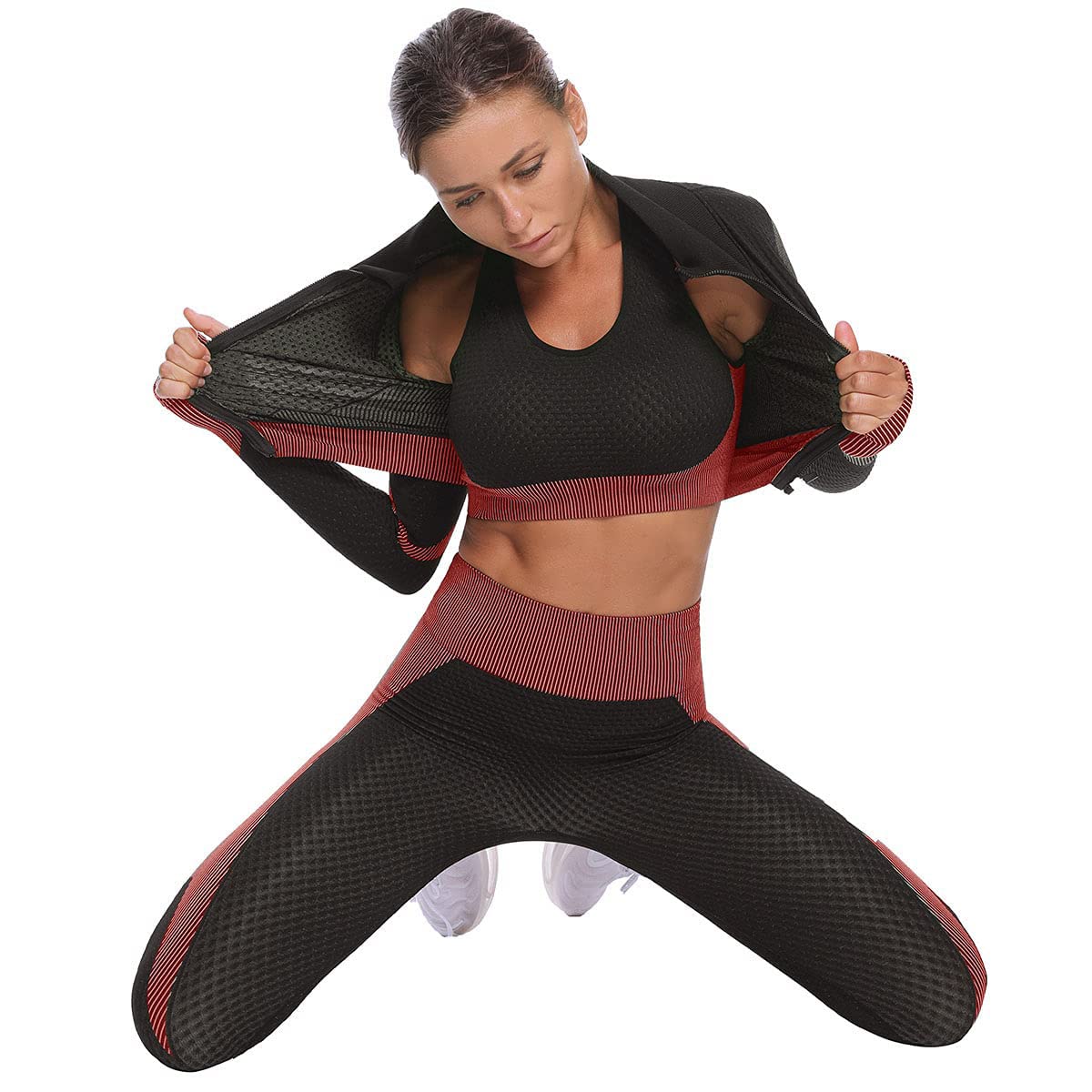 Veriliss Vêtement de Sport Femme 3 Pièces Survêtements D'entraînement Ensembles Soutien-Gorge Sport Legging De Yoga Sportswear Fitness Ensembles D'entraînement Tenues De Sport