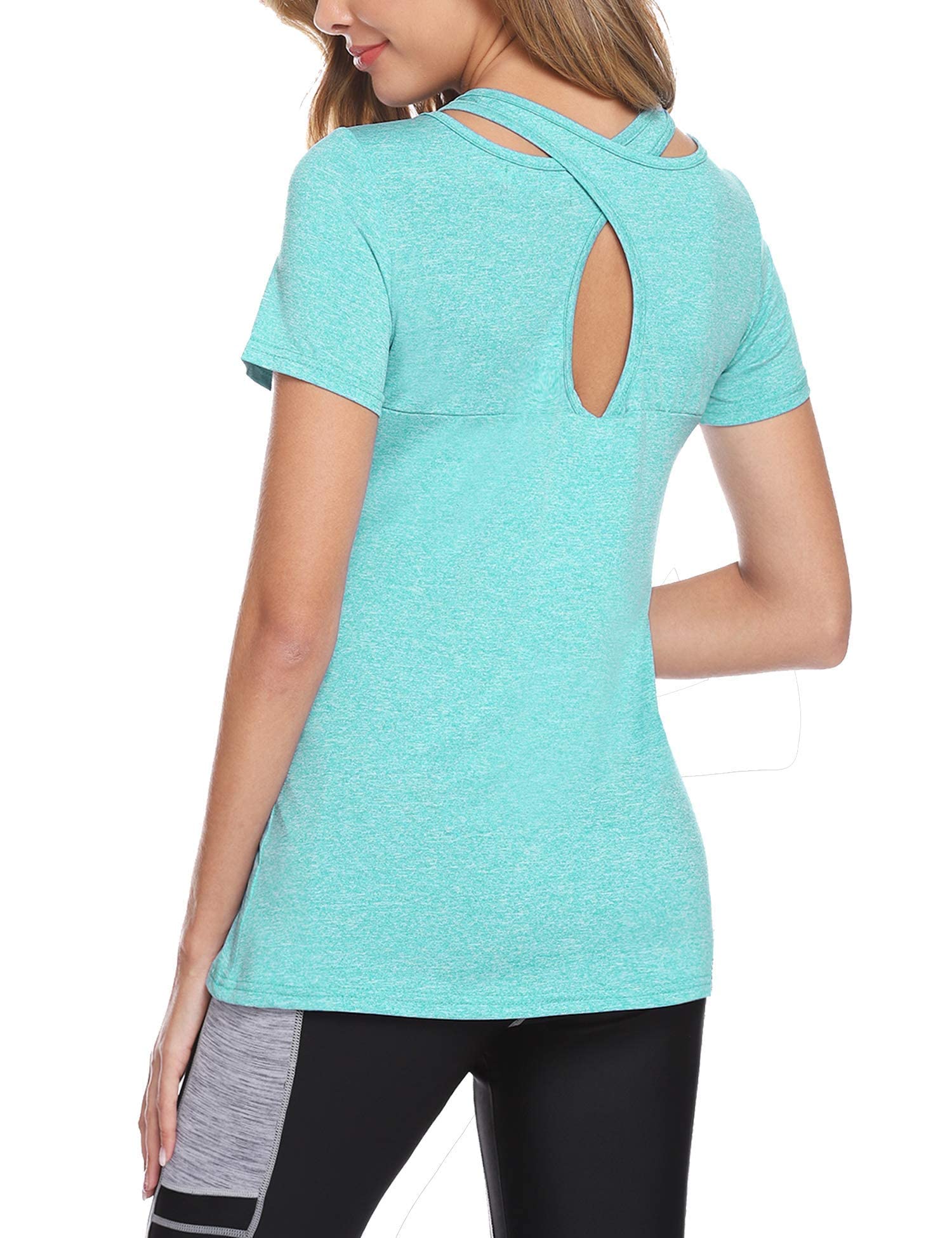 Sykooria Sport Femme À Manches Courtes Tee Shirt Été Top de Yoga Casual Respirant Chemise À Séchage Rapide