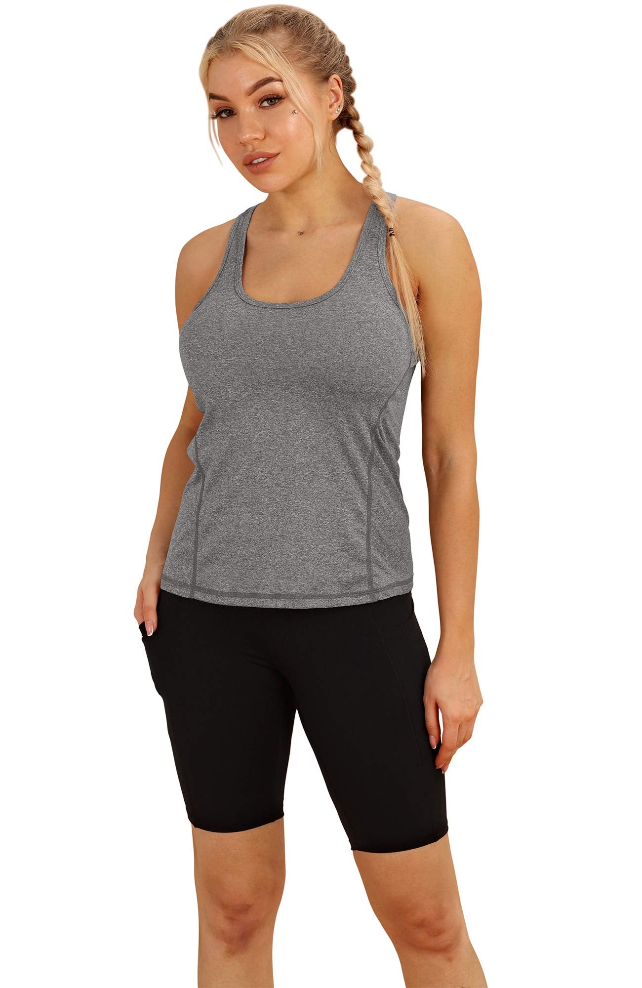 icyzone Débardeur de Sport Femme Dos Nageur Yoga Shirt sans Manches Running Fitness Tank Top, Lot de 3