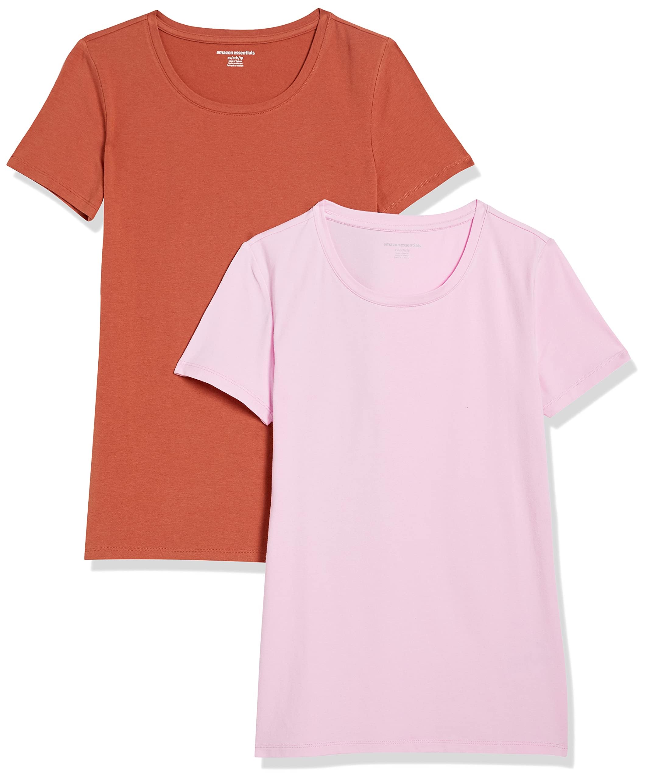 Amazon Essentials T-Shirt Col Rond à Manches Courtes Coupe Classique Femme, Packs Multiples