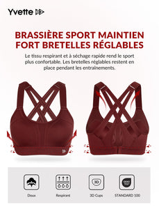 Yvette Soutien Gorge de Sport Femmes Bretelles Réglables Bretelles Réglables Dos Croisées sans Armature Maintien Fort Grande Taille Course Fitness Gym