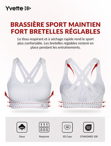 Yvette Soutien Gorge de Sport Femmes Bretelles Réglables Bretelles Réglables Dos Croisées sans Armature Maintien Fort Grande Taille Course Fitness Gym