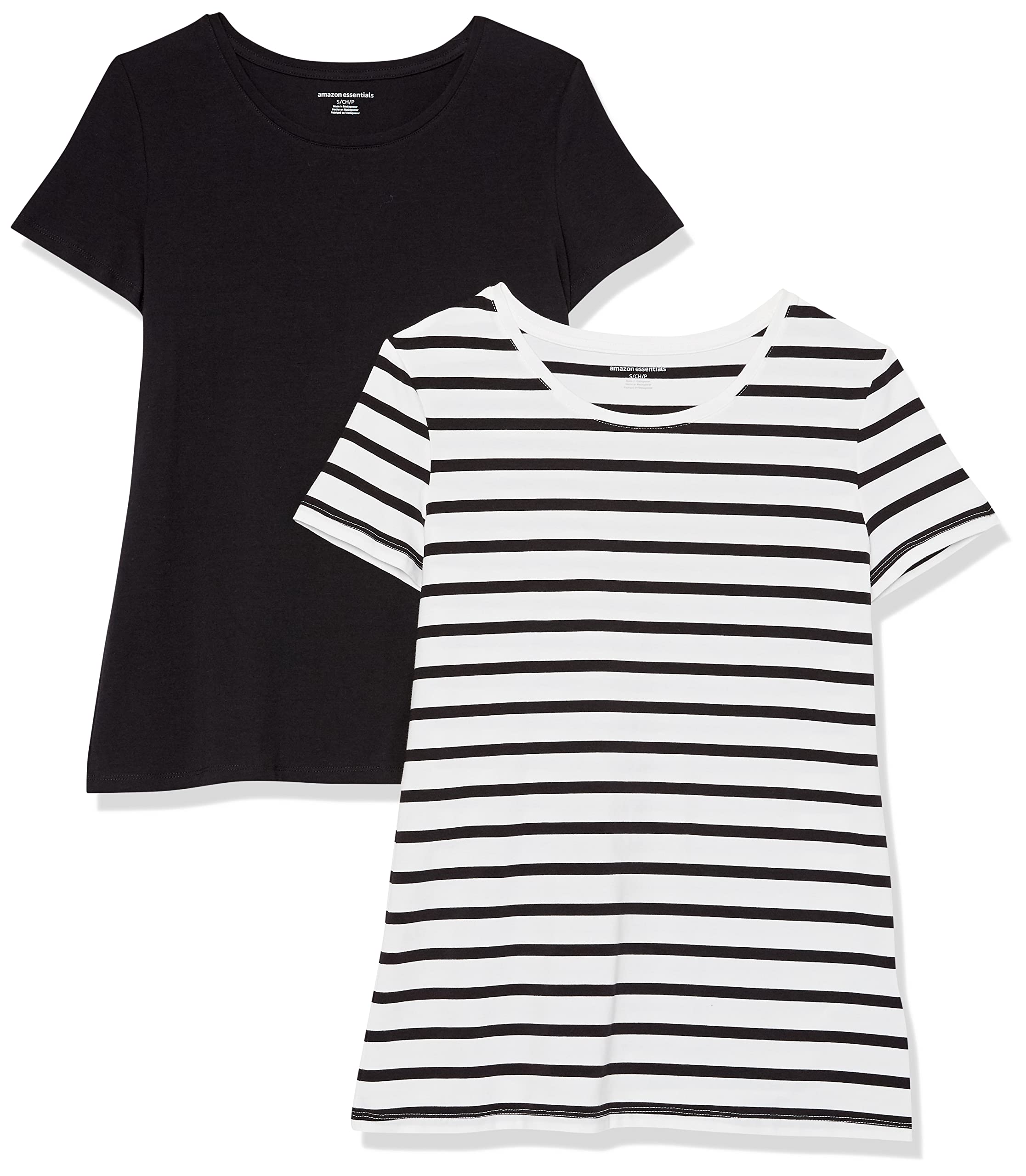 Amazon Essentials T-Shirt Col Rond à Manches Courtes Coupe Classique Femme, Packs Multiples