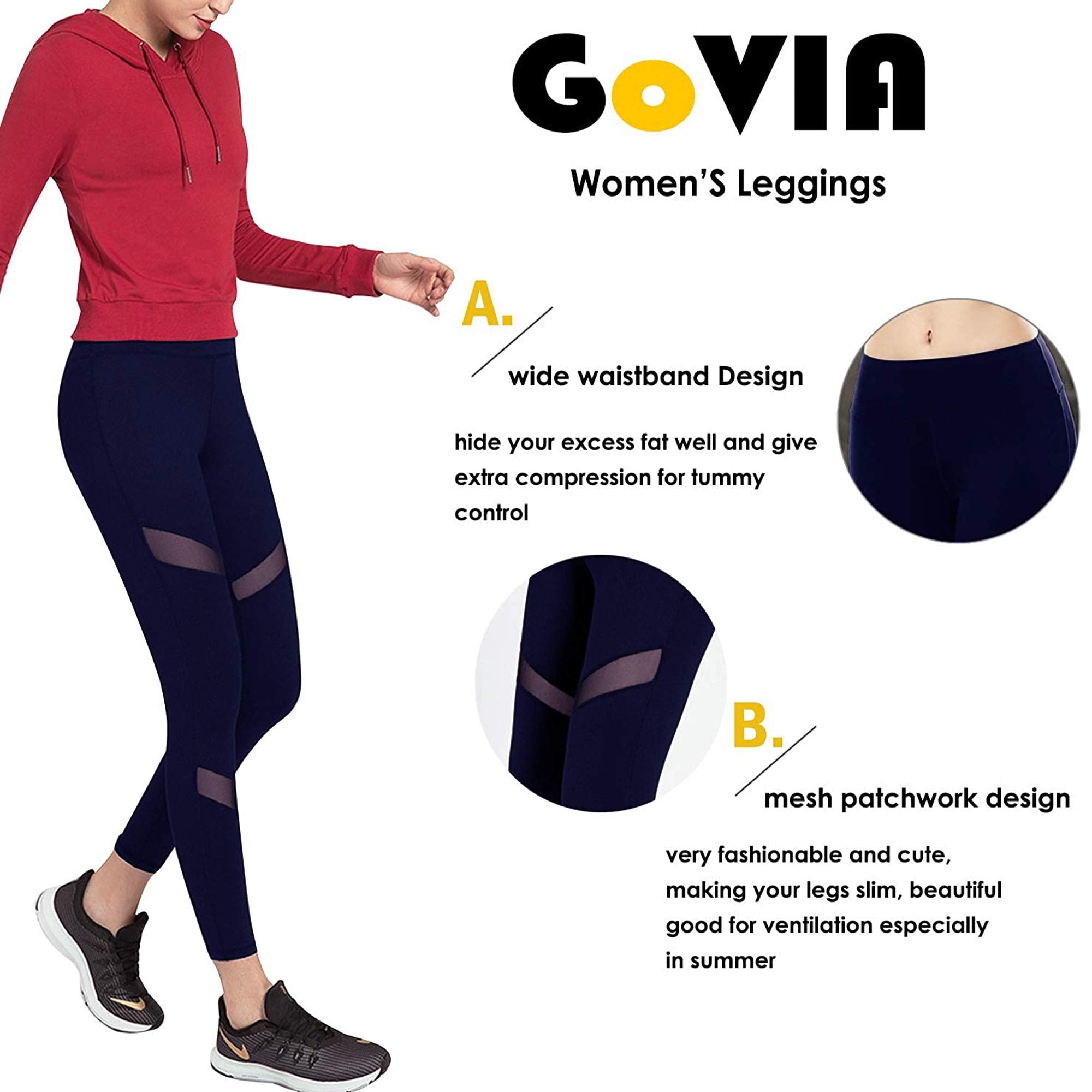 GoVIA Legging pour Femme Pantalon de Course à Pied Pantalon de Sport Respirant Pantalon de Yoga Fitness Taille Haute Long Rayures 4106 - fitnessterapy