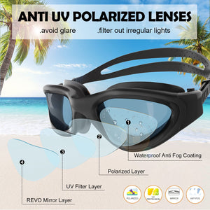 Lunettes de natation à verres polarisés Anti buée Anti UV Étanches Vision nette pour Hommes Femmes Adultes Adolescents