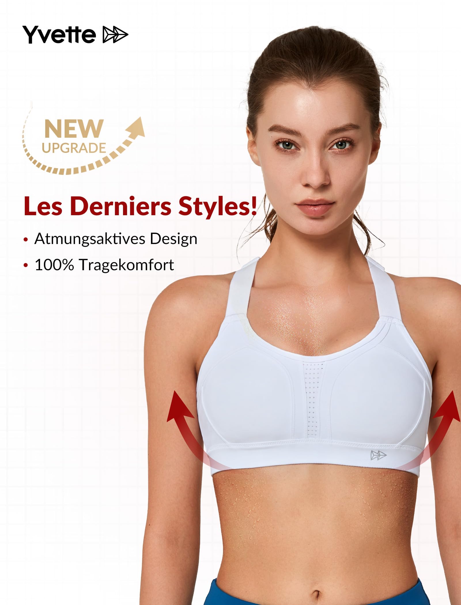 Yvette Soutien Gorge de Sport Femmes Bretelles Réglables Bretelles Réglables Dos Croisées sans Armature Maintien Fort Grande Taille Course Fitness Gym