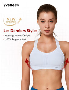 Yvette Soutien Gorge de Sport Femmes Bretelles Réglables Bretelles Réglables Dos Croisées sans Armature Maintien Fort Grande Taille Course Fitness Gym