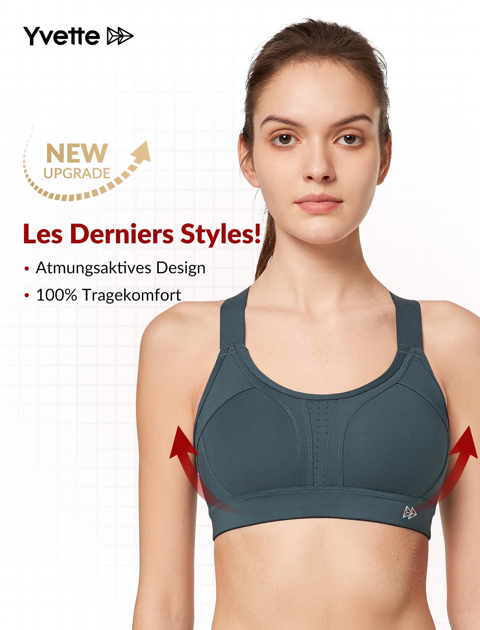 Yvette Soutien Gorge de Sport Femmes Bretelles Réglables Bretelles Réglables Dos Croisées sans Armature Maintien Fort Grande Taille Course Fitness Gym