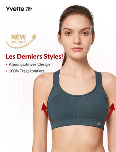 Yvette Soutien Gorge de Sport Femmes Bretelles Réglables Bretelles Réglables Dos Croisées sans Armature Maintien Fort Grande Taille Course Fitness Gym