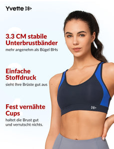 Yvette Soutien Gorge de Sport Femme Dos Croisé Maintien Élevé Grande Taille Brassière sans Armature avec Coussinets Course Tennis Fitness - fitnessterapy