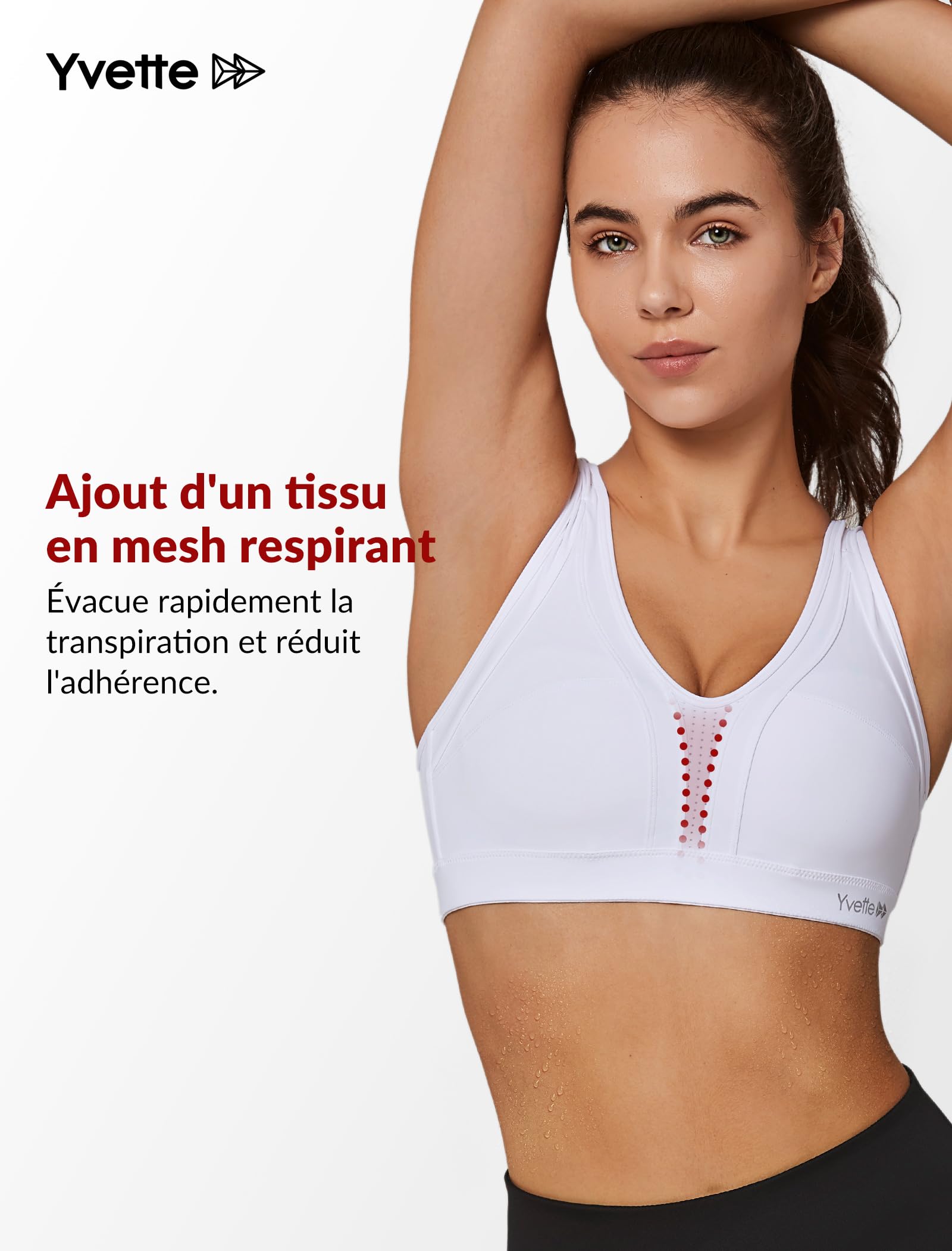 Yvette Soutien Gorge de Sport Femmes Bretelles Réglables Bretelles Réglables Dos Croisées sans Armature Maintien Fort Grande Taille Course Fitness Gym