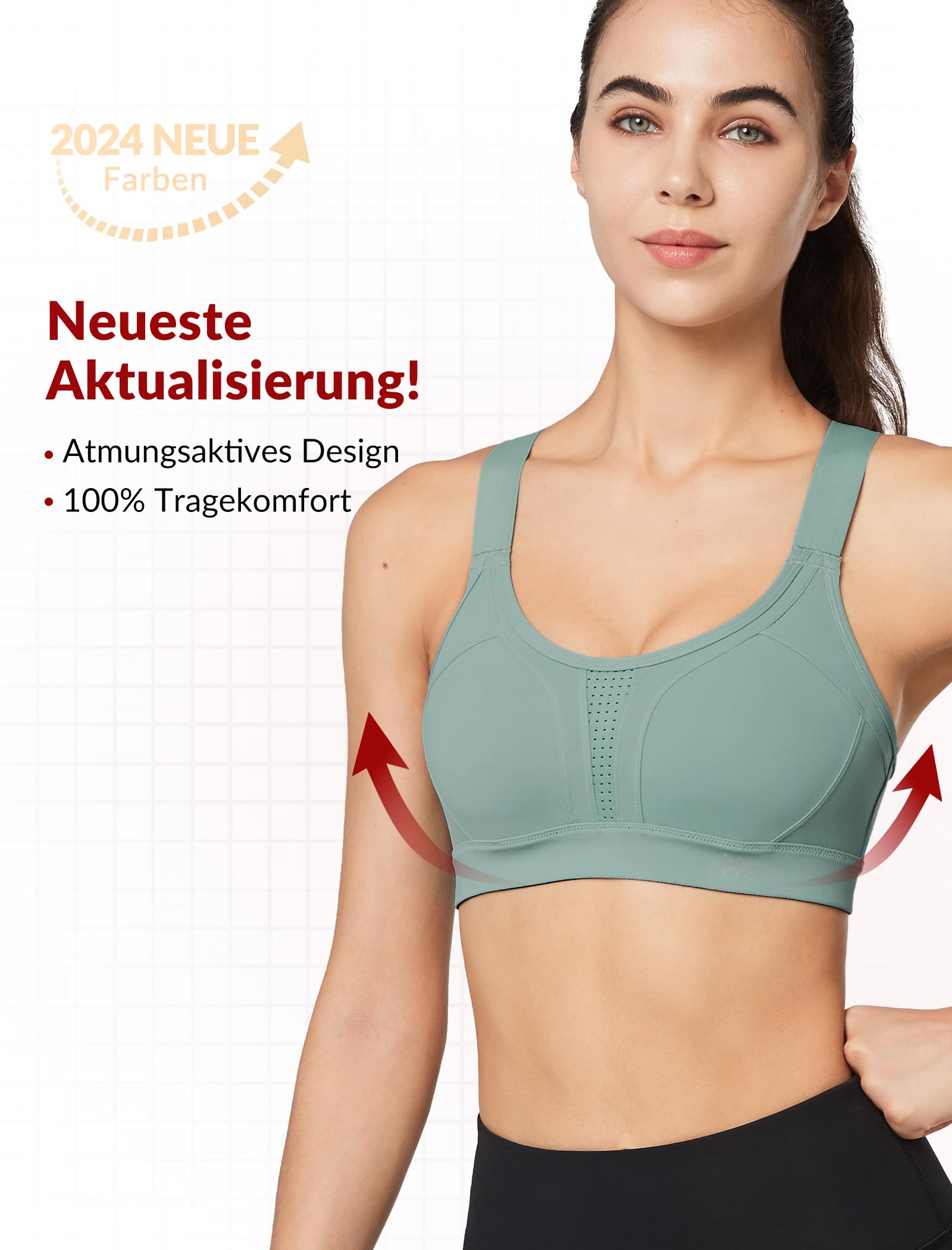 Yvette Soutien Gorge de Sport Femmes Bretelles Réglables Bretelles Réglables Dos Croisées sans Armature Maintien Fort Grande Taille Course Fitness Gym