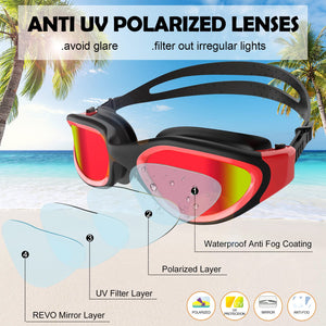 Lunettes de natation à verres polarisés Anti buée Anti UV Étanches Vision nette pour Hommes Femmes Adultes Adolescents