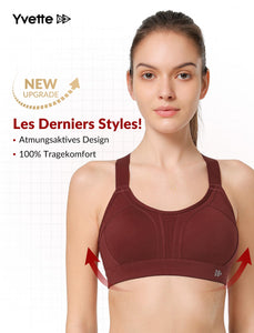 Yvette Soutien Gorge de Sport Femmes Bretelles Réglables Bretelles Réglables Dos Croisées sans Armature Maintien Fort Grande Taille Course Fitness Gym