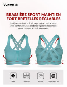 Yvette Soutien Gorge de Sport Femmes Bretelles Réglables Bretelles Réglables Dos Croisées sans Armature Maintien Fort Grande Taille Course Fitness Gym