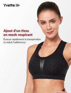 Yvette Soutien Gorge de Sport Femmes Bretelles Réglables Bretelles Réglables Dos Croisées sans Armature Maintien Fort Grande Taille Course Fitness Gym