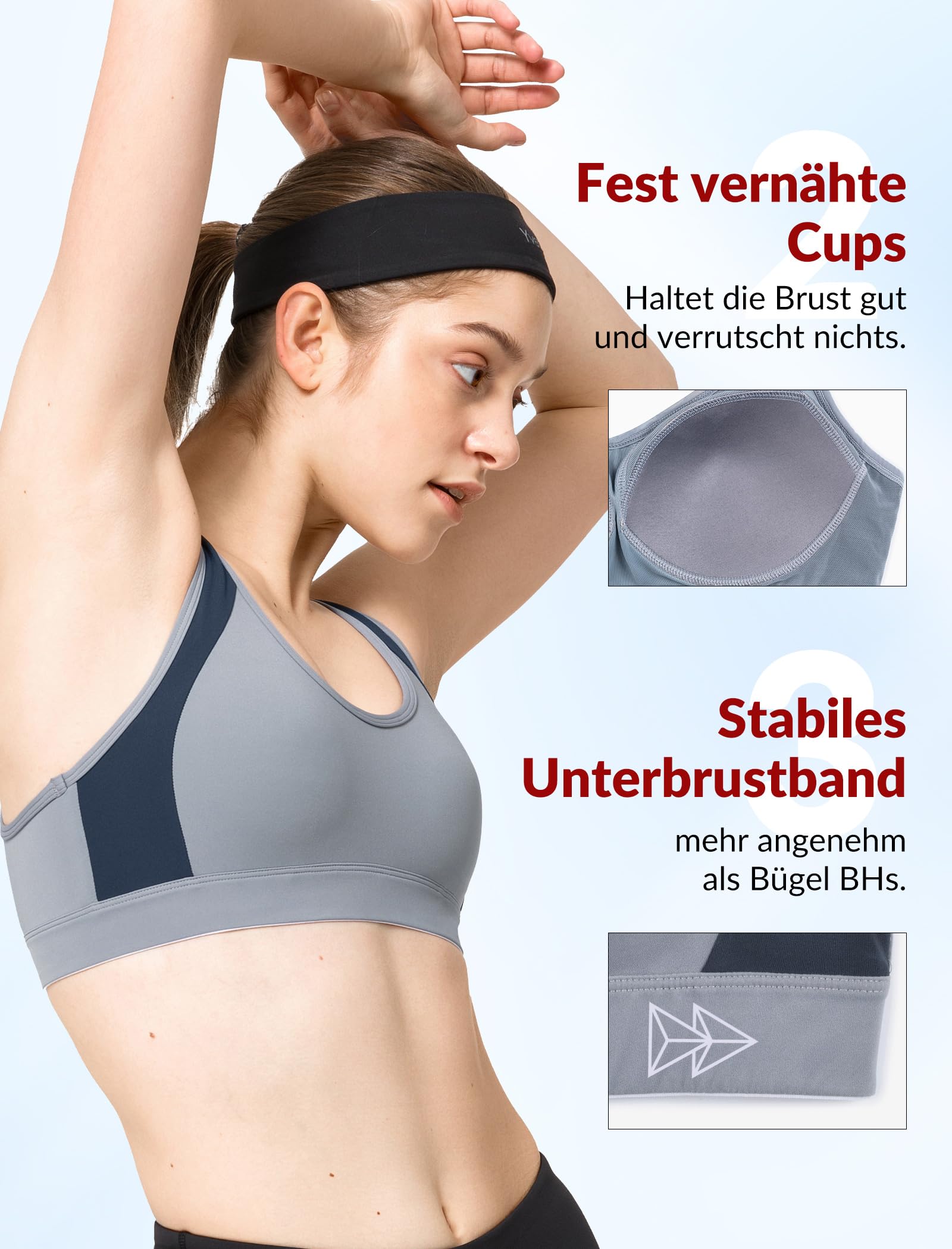 Yvette Soutien Gorge de Sport Femme Dos Croisé Maintien Élevé Grande Taille Brassière sans Armature avec Coussinets Course Tennis Fitness - fitnessterapy