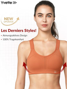 Yvette Soutien Gorge de Sport Femmes Bretelles Réglables Bretelles Réglables Dos Croisées sans Armature Maintien Fort Grande Taille Course Fitness Gym