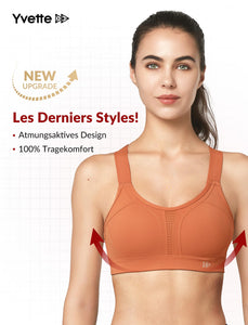 Yvette Soutien Gorge de Sport Femmes Bretelles Réglables Bretelles Réglables Dos Croisées sans Armature Maintien Fort Grande Taille Course Fitness Gym