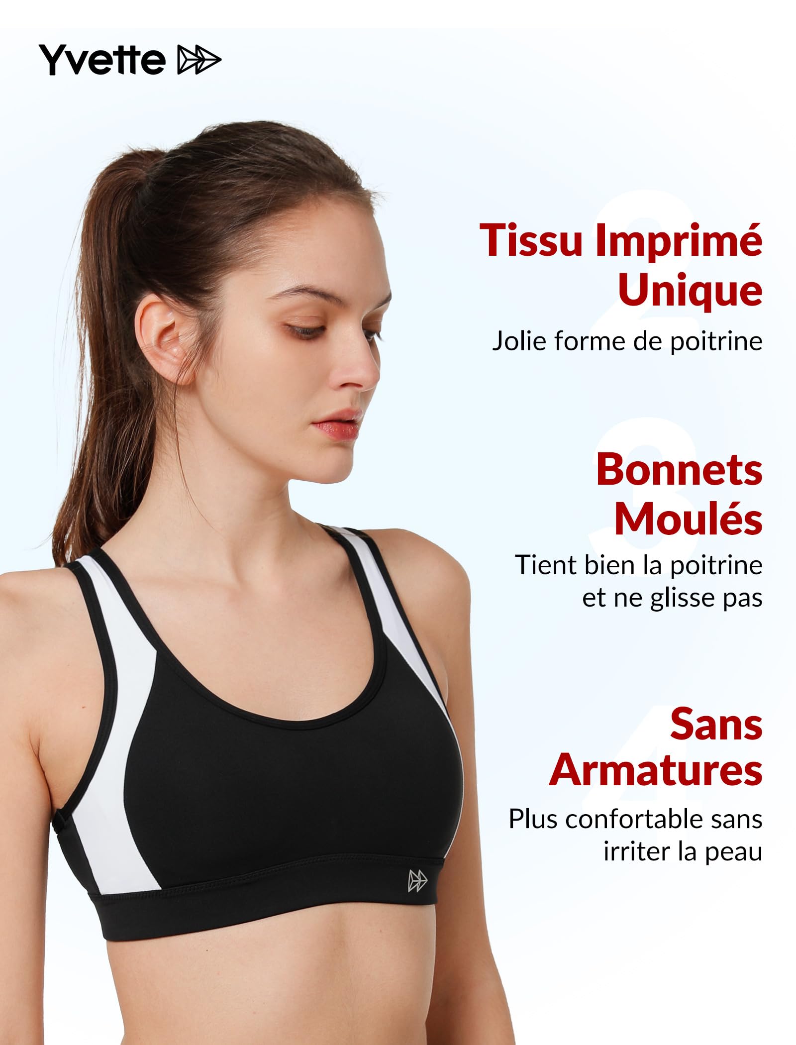 Yvette Soutien Gorge de Sport Femme Dos Croisé Maintien Élevé Grande Taille Brassière sans Armature avec Coussinets Course Tennis Fitness - fitnessterapy