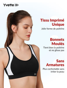 Yvette Soutien Gorge de Sport Femme Dos Croisé Maintien Élevé Grande Taille Brassière sans Armature avec Coussinets Course Tennis Fitness - fitnessterapy