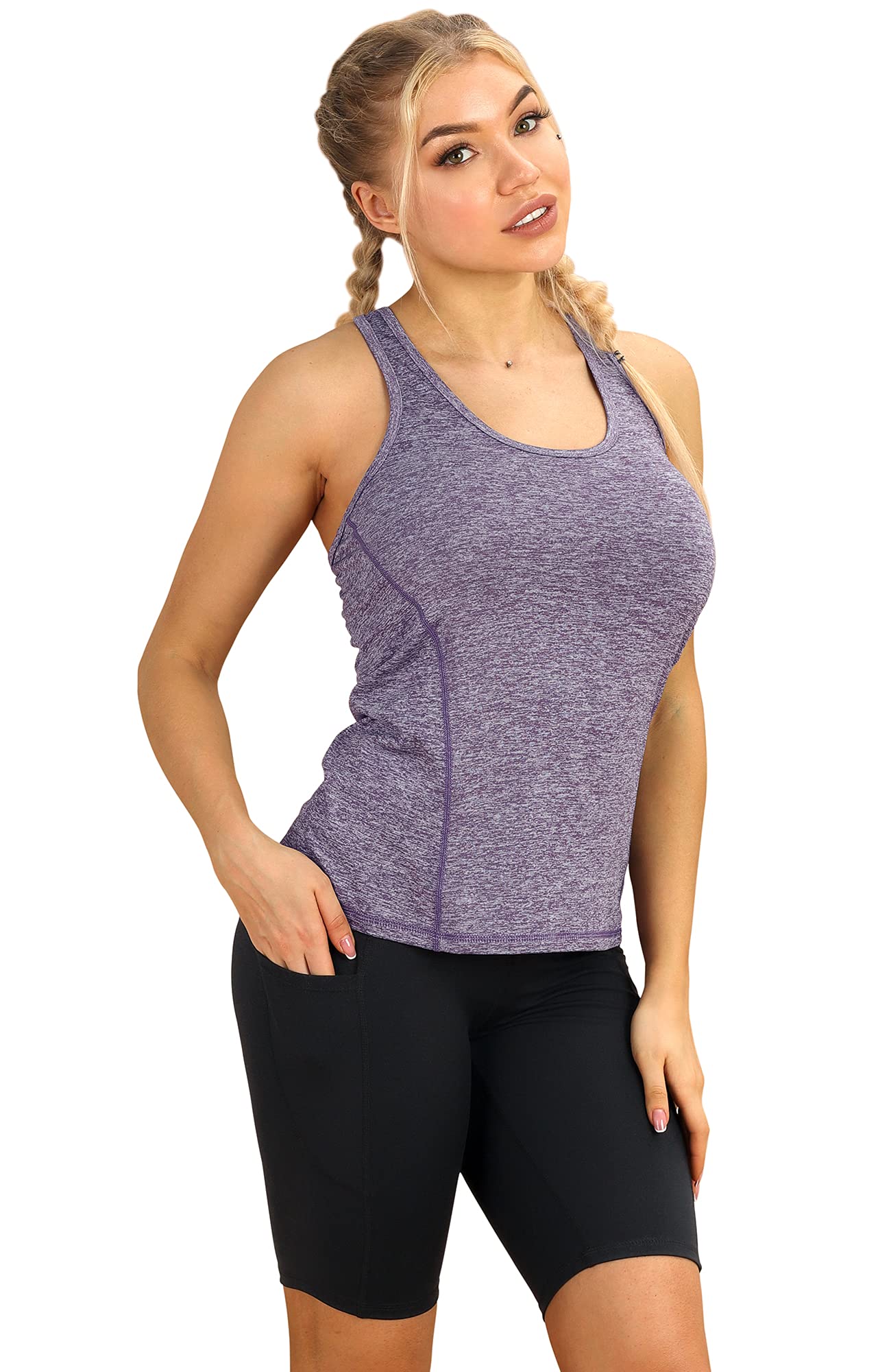 icyzone Débardeur de Sport Femme Dos Nageur Yoga Shirt sans Manches Running Fitness Tank Top, Lot de 3