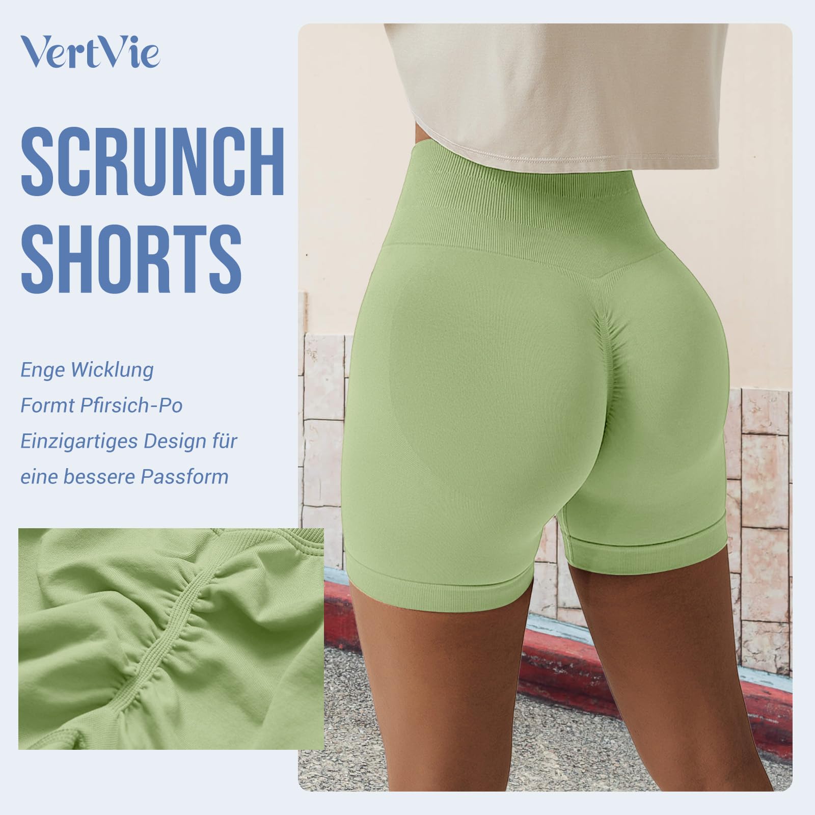 Vertvie Scrunch Butt Women's Sports Shorts, Cycling Shorts Push Up Leggings Short High Waist Yoga Shorts Opaque Seamless Tights Shorts Anti Cellulite